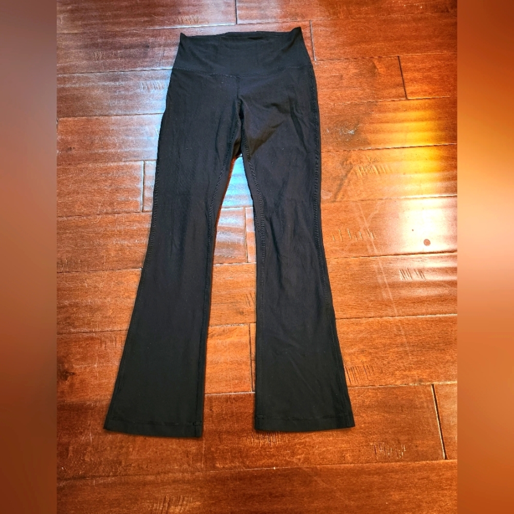 Black Ribbed Flared Leggings